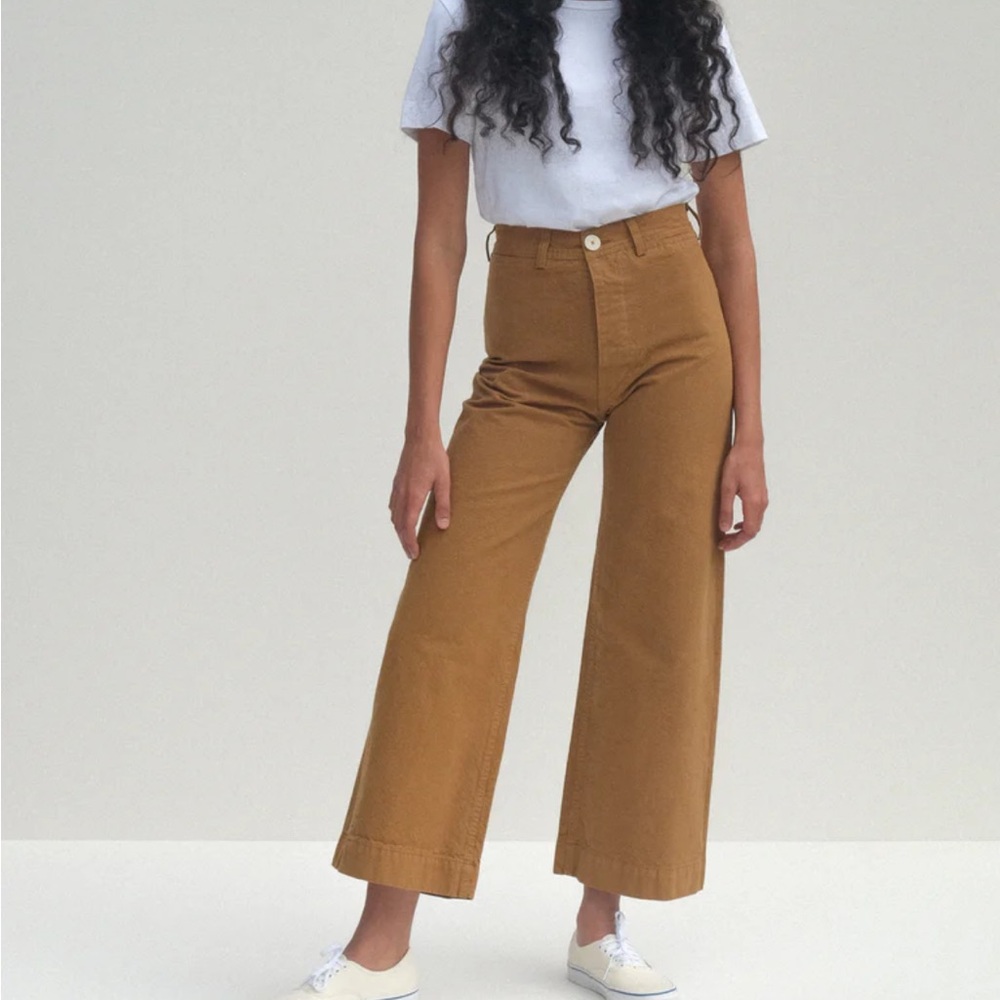 Jesse Kamm Wide Leg High-Rise Pants in Mustard Brown